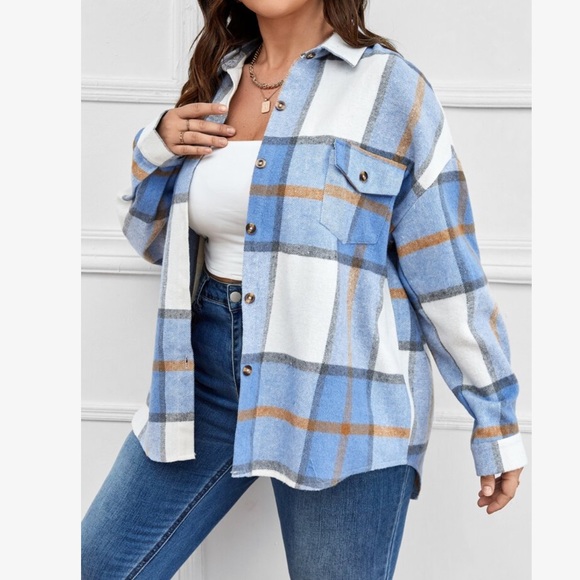 Plaid Print Pocket Front Drop Shoulder Shirt - Picture 5 of 5